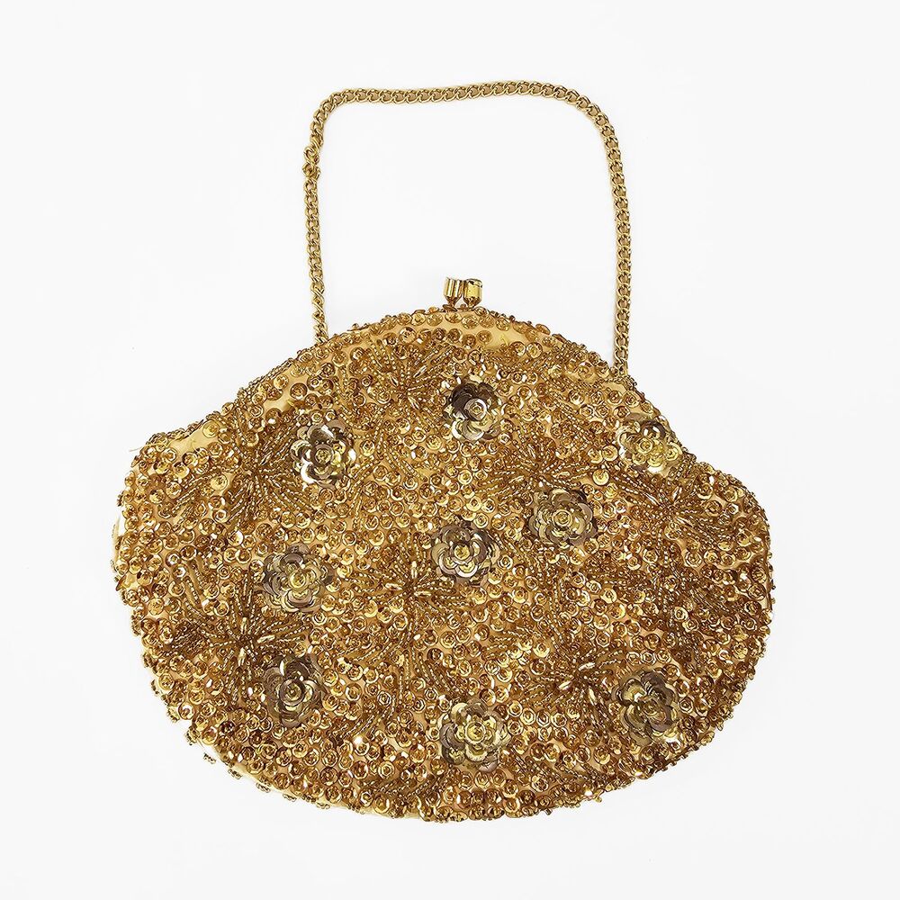 Vintage Made in Hong Kong Sequin and Bead Gold Clutch Purse